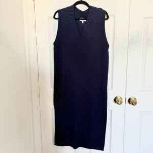 & Other Stories Navy Ribbed V-Neck Midi Dress